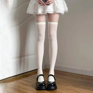 MiraLife Tất dài lolita siêu mỏng phong cách y2k, vớ nữ chụp kỉ yếu cổ cao trơn trắng đen