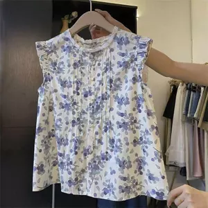 Áo sơ mi nữ ren tay ngắn, họa tiết hoa