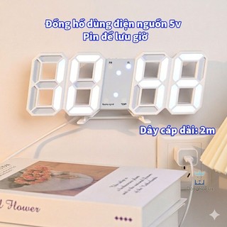 Đồng Hồ Để Bàn LED Decor Báo Thức Điện Tử Treo Tường Led 3D Số To nhìn giờ rõ ngày đêm cảm biến độ sáng tự động）