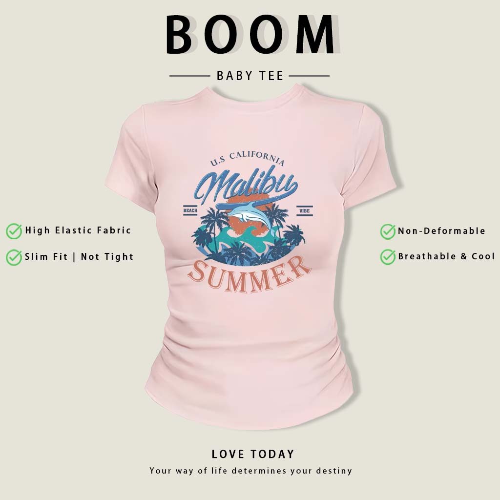 BOOM Áo Baby Tee Nữ Cotton Ôm Body-Áo Thun Ngắn Tay Y2K In Hình PhongCách Mùa Hè, Cổ Tròn Hàng Đầucách hàn quốc phongW67