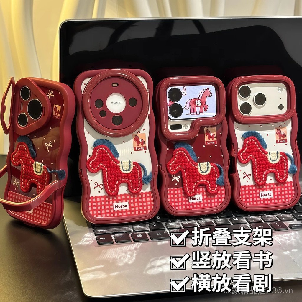 Thích hợp cho iPhone17ProMax Ốp điện thoại 16 / 15 Red Pony 14 / 13 Giá đỡ kép 12 / 11 Mới