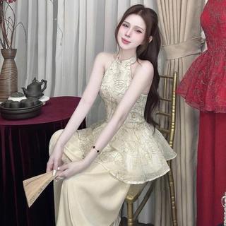 Set Áo Yếm Tết Phối Quần Suông Ống Rộng Lưng Full Mocking Chun Khoá Kéo Trang Phục Du Xuân Cho Nàng Ld_Store Fashion