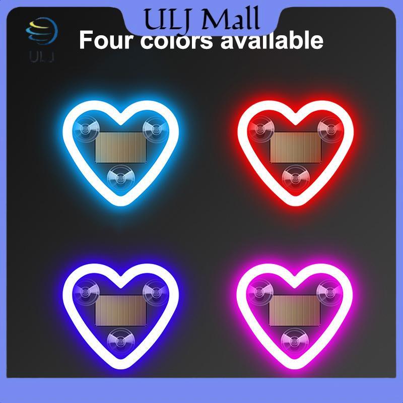 ULJ Xe LED Trang Trí Cửa Sổ Trái Tim Đèn Neon Hút Cố Định Dạ Quang Trái Tim Năng Lượng Mặt Trời Môi Trường Xung Quanh Đèn Neon Đèn Ô Tô Phụ Kiện 1 Chiếc.