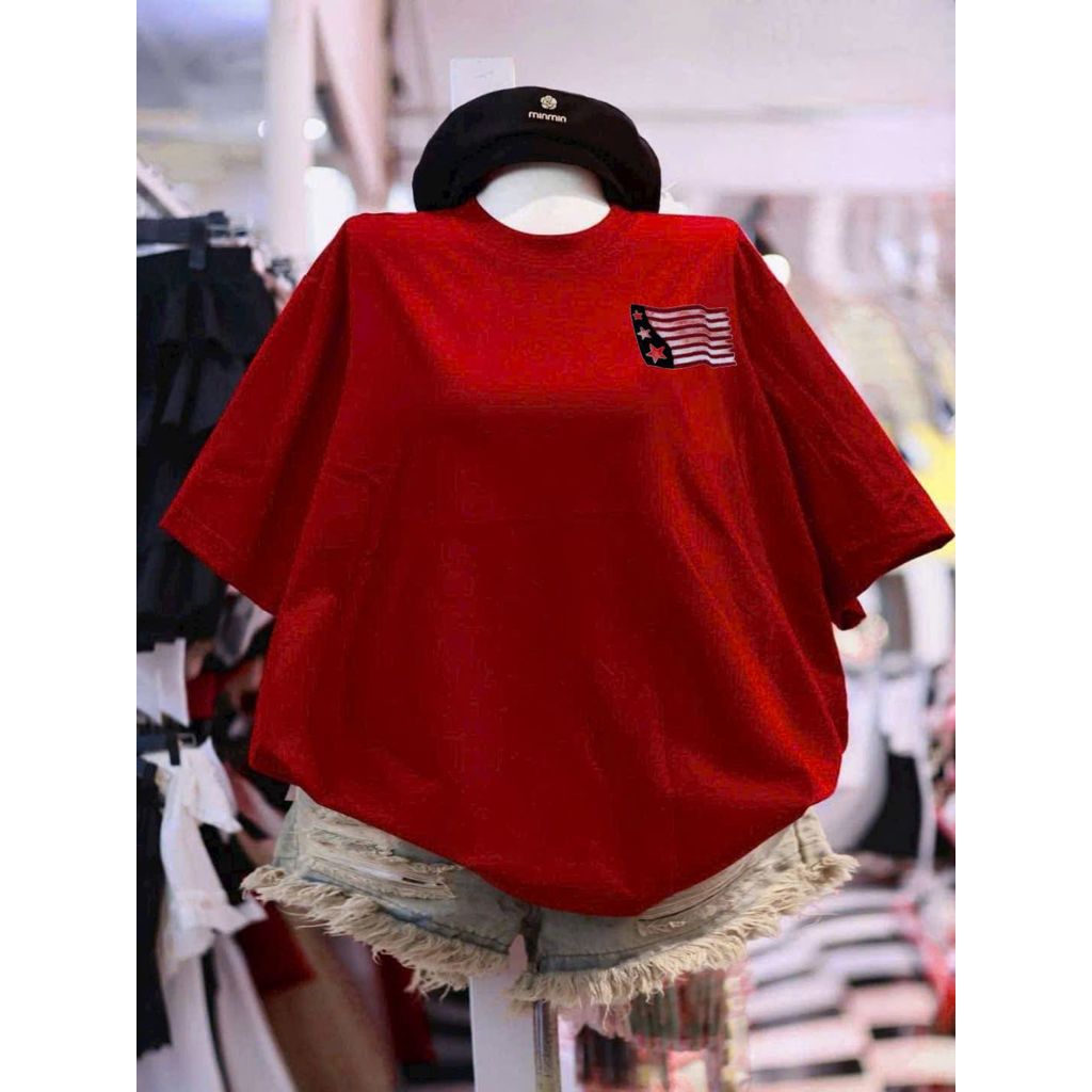 Áo phông unisex tay lỡ cotton su -in hình lá cờ siêu hót phong cách năng động