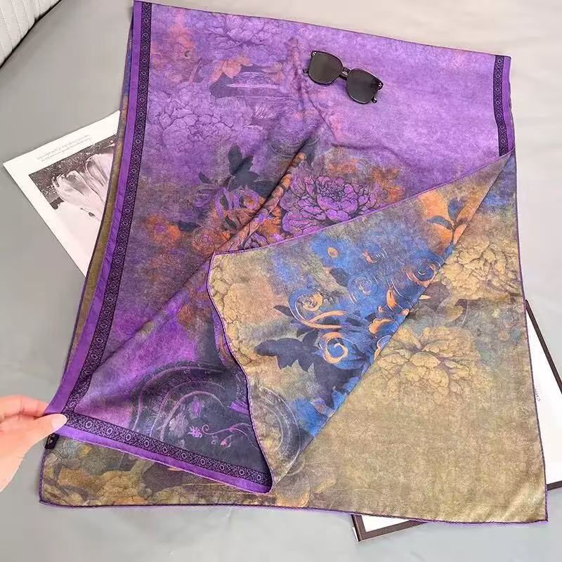 Khăn vuông hai mặt retro, chất liệu sợi jacquard mô phỏng lụa mây thơm