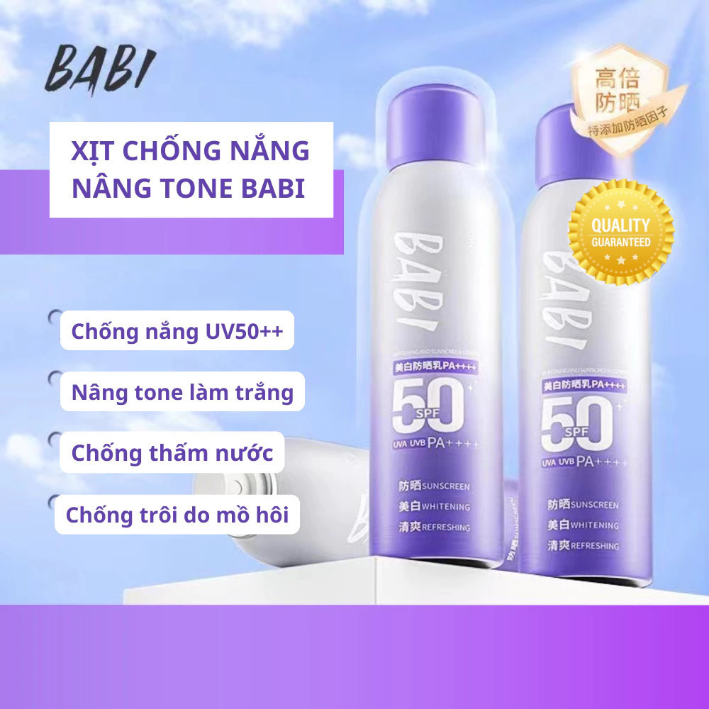 Kiểm soát dầu tăng cường tông màu cho da mặt và cơ thể, SPF50 PA + + + + Xịt chống nắng BABI chính hãng 100ml