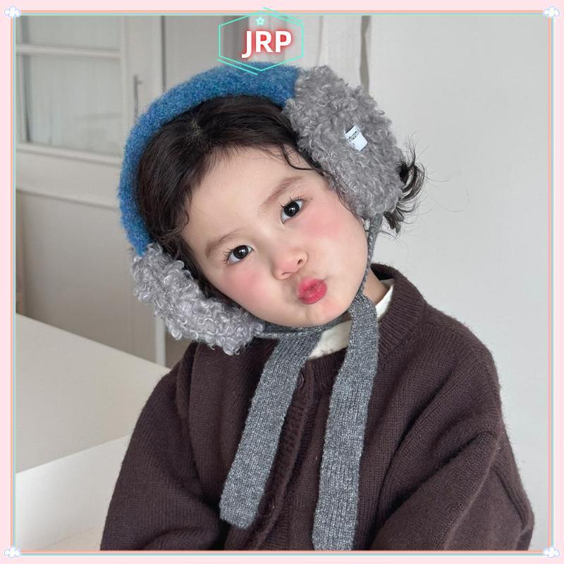 JRP INS Style Trẻ Em Bé Gái Sang Trọng Buộc Tai Thiết Kế Khóa Màu Mùa Đông Ấm Áp Dệt Kim Bịt Tai Dày Ấm Áp Dệt Kim Earmuffs JRP