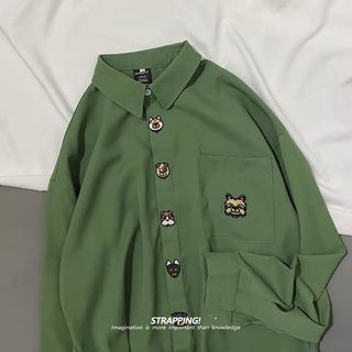 Gấu Nhỏ Thêu Áo Sơ Mi Dài Tay Style Retro Nhật Bản