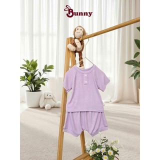 Bộ quần áo cộc cổ trụ bé gái cao cấp Bunnybaby chất tăm Hàn mềm mịn size 3-24 tháng