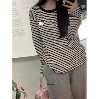 Áo thun dài tay form rộng kẻ vạch ngang thu đông mẫu mới. KẺ SỌC KITTY