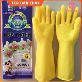 Găng tay cao su Hợp Thành dài 32cm size S, M, L dùng rửa chén, rửa bát