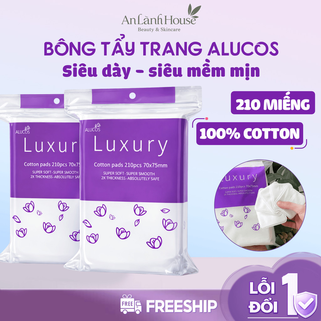 Bông Tẩy Trang Alucos Luxury 210 Miếng Cotton Ép Viền Dịu Nhẹ Cho Da An Lành