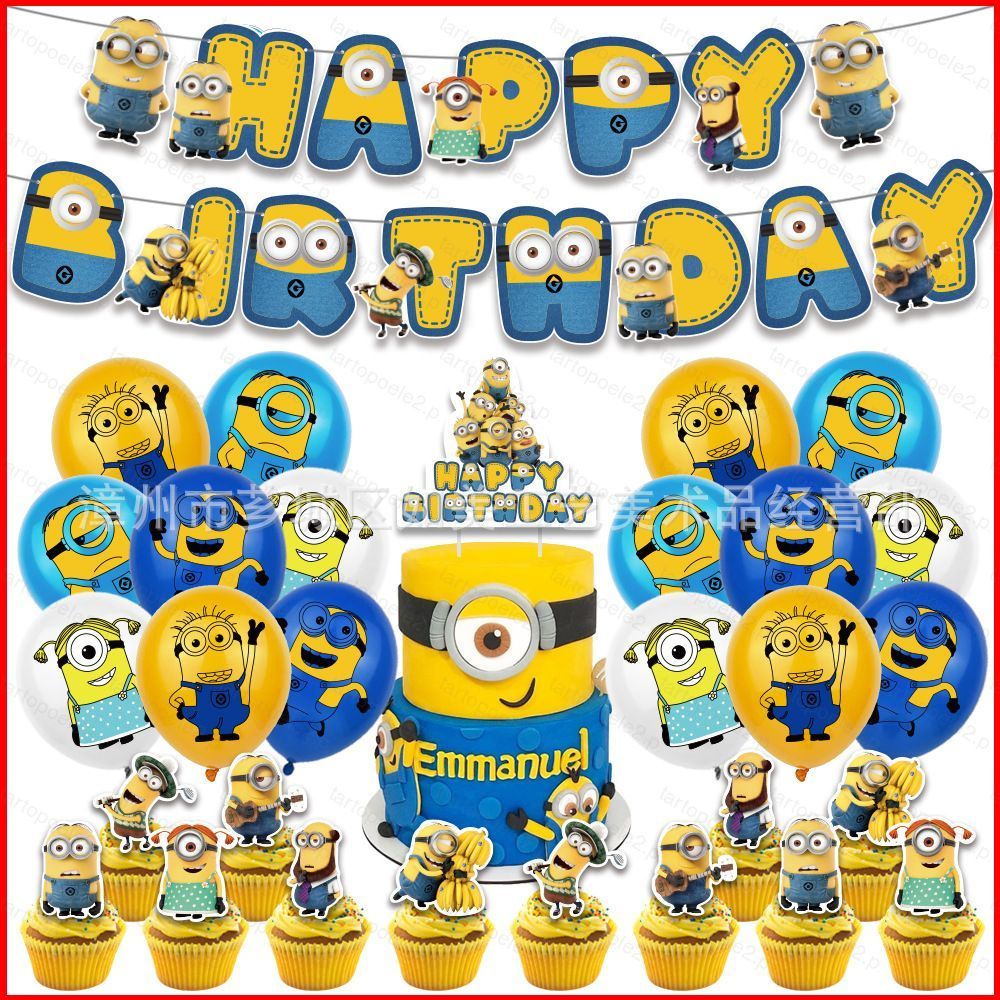ST2 Despicable Me Minions Chủ Đề Trẻ Em Sinh Nhật Trang Trí Biểu Ngữ Bánh topper Bóng Bộ Cung Cấp TS2