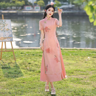 Váy dài sườn xám đa năng, phong cách mới mùa hè, thiết kế trẻ trung cải tiến, phù hợp với các cô gái trẻ