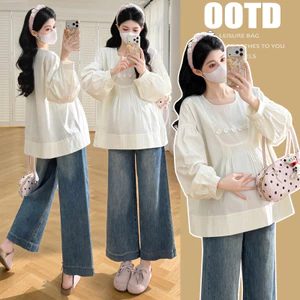 Áo sơ mi dài tay thời trang cho mẹ bầu phiên bản Hàn Quốc