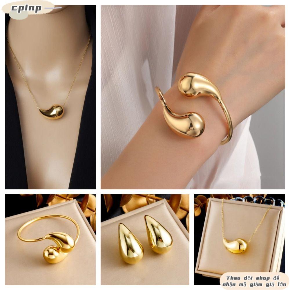 Vòng cổ và bộ trang sức nữ đẹp, gồm vòng tay và bông tai thép không gỉ thiết kế sáng tạo