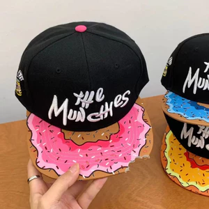 Mũ Bóng Chày Cắn Donut, Mũ Vành Phẳng Thêu, Dành Cho Nam Và Nữ, Ngoại Cỡ, Unisex, Phong Cách Hip Hop, Thiết Kế Donut Cổ