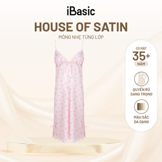 Đầm ngủ nữ lụa satin iBasic hai dây phối ren SW087