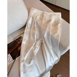 Quần ren nữ chất liệu acetate satin, phù hợp mùa hè, ống rộng thoải mái