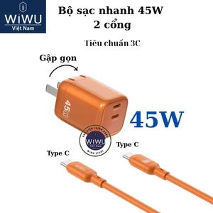 Bộ Sạc Nhanh WiWU 45W G025 2 Cổng Type-C Cho 17 Pro Max / 16 Pro Max / 15 Pro Max – Sạc Nhanh, An Toàn
