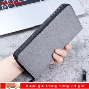 Túi xách doanh nhân SAVORBOX, Ví dài nam công suất lớn có dây kéo, Túi đựng tiền xu vải nhiều khe