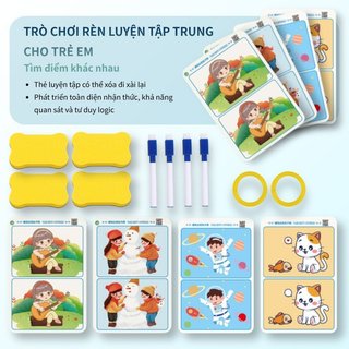 Bộ thẻ tìm điểm khác biệt – Viết xóa được, tái sử dụng nhiều lần – Kèm 4 bút + 4 gôm – Luyện quan sát, phát triển tư duy
