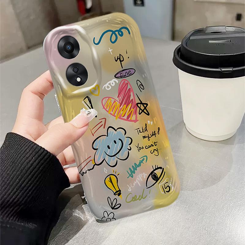 Ốp Silicon Hoạt Hình Cho OPPO A18 A38 A58 A60 A17 A17K 4G Điện Thoại Thông Minh 3D TPU Mềm Smile cloud Chống Sốc Ốp Điện Thoại