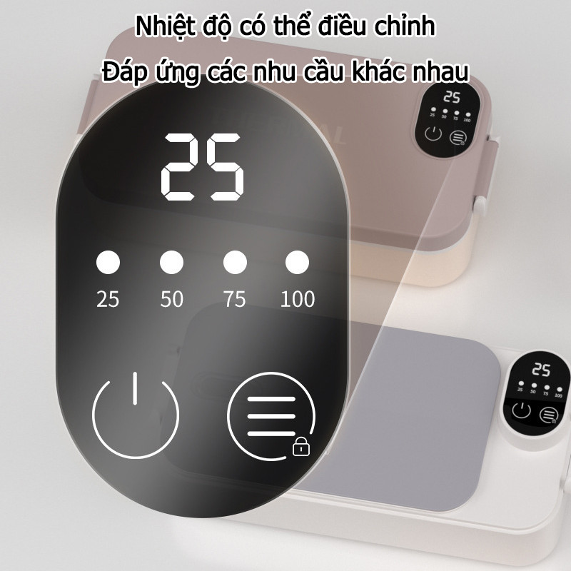 Hộp Cơm Cắm Điện Văn Phòng Inox 304, không cần thêm nước, cấp nguồn/sạc qua USB, có thể điều chỉnh nhiều mức độ.