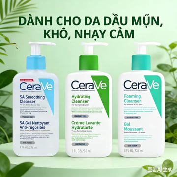 Sữa Rửa Mặt Cerave Cho Da Dầu, Da Khô, Da Nhạy Cảm