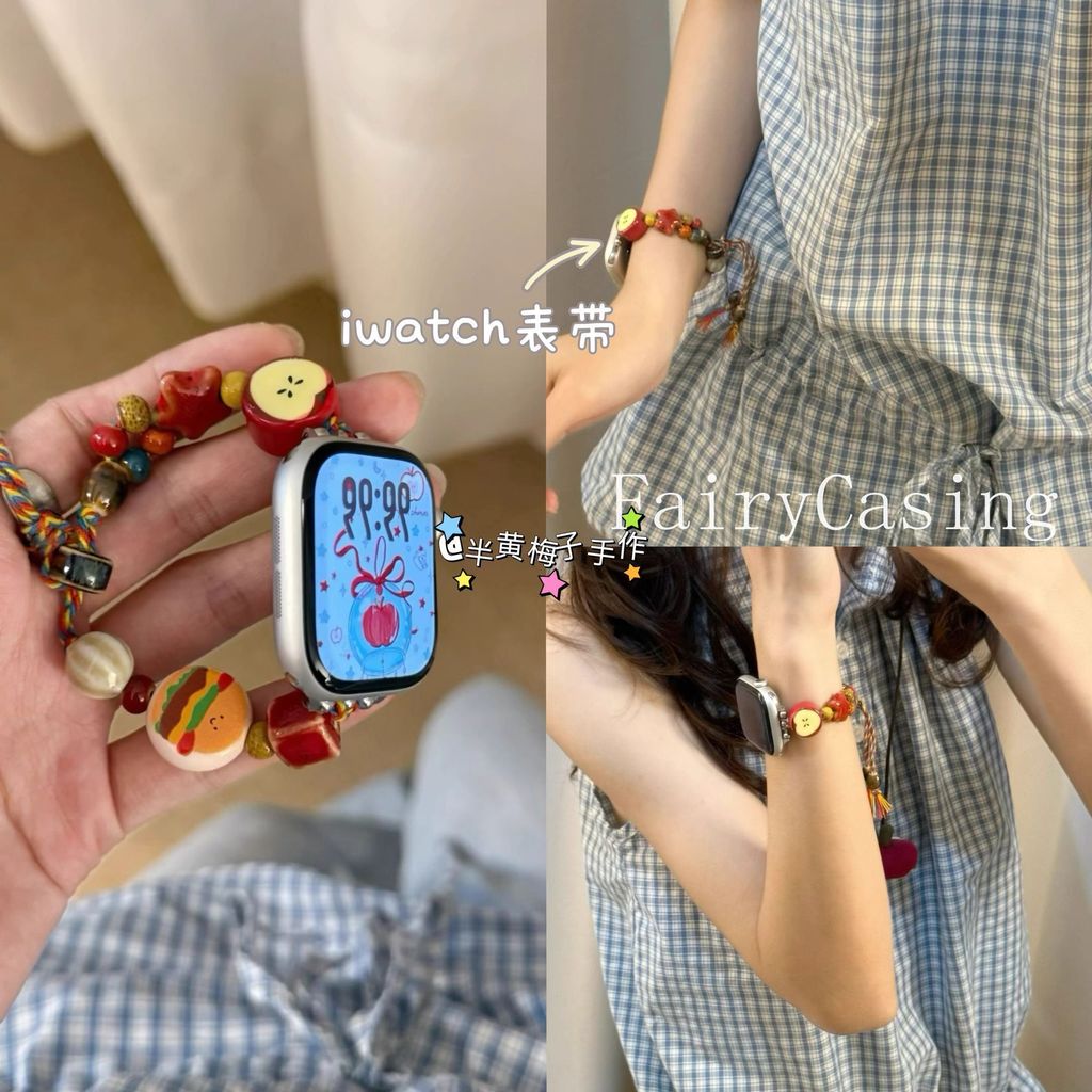 Dệt Hạt Gốm Dây Đeo Cho Apple Watch Series 11 10 9 8 7 6 5 40 41 38 42 44 45 46mm Vòng Tay Cho iWatch 10 9 8 7 6