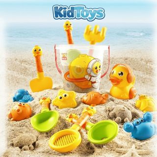 Bộ xúc cát vịt vàng 14 món KidToys – đồ chơi đi biển kèm xô và bình tưới cho bé