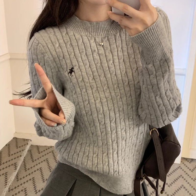 【dynamar】Áo Len Nữ Dệt Kim, Áo Sweater Dệt Kim Vặn Xoắn, Áo Len Cổ Tròn Tay Dài Màu Trơn Hàng Loại