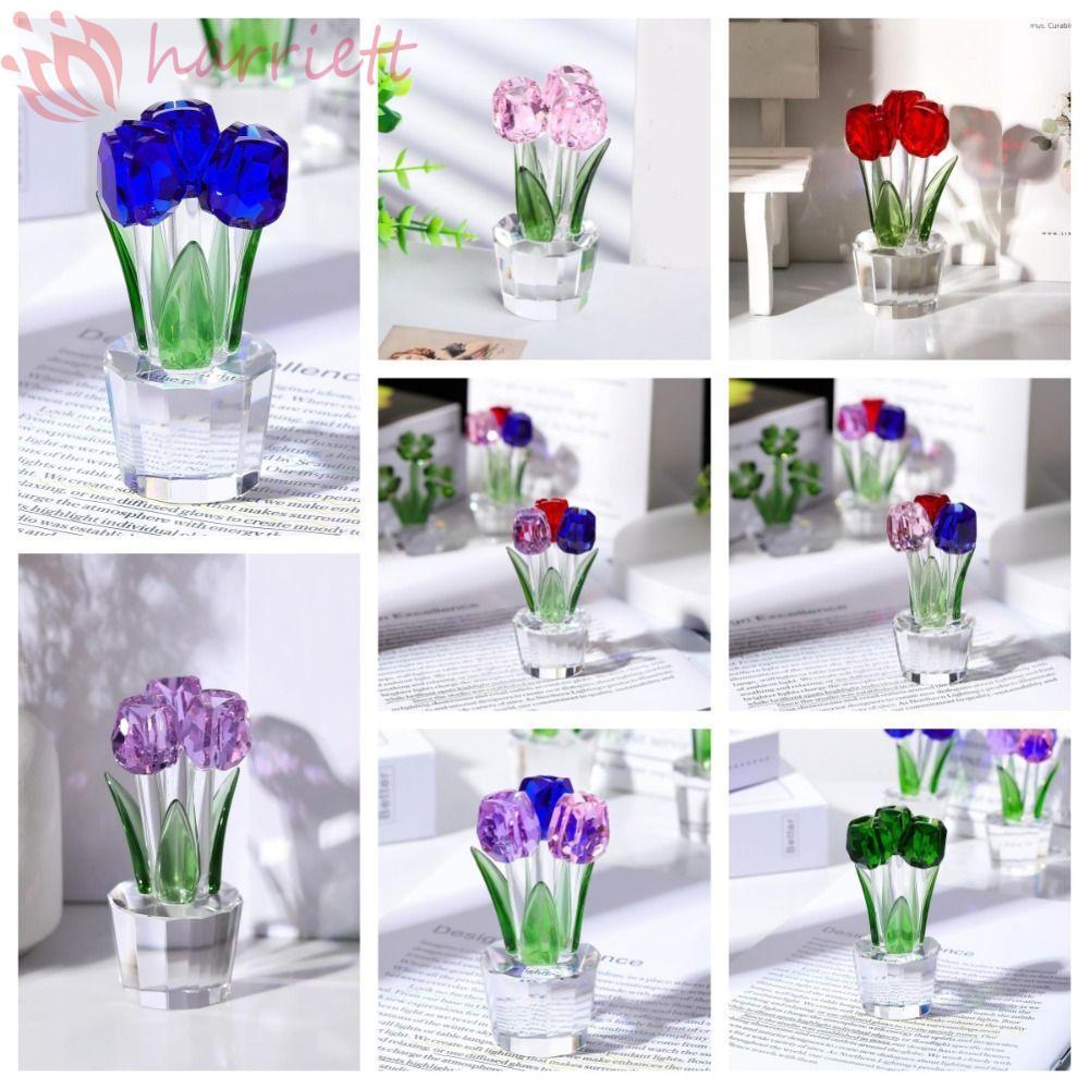 Tác phẩm điêu khắc hoa tulip pha lê HARRIETT, Tượng hoa đầy màu sắc lãng mạn, Sáng tạo Handmade Thủ công pha lê tinh tế Tượng hoa tulip Nữ