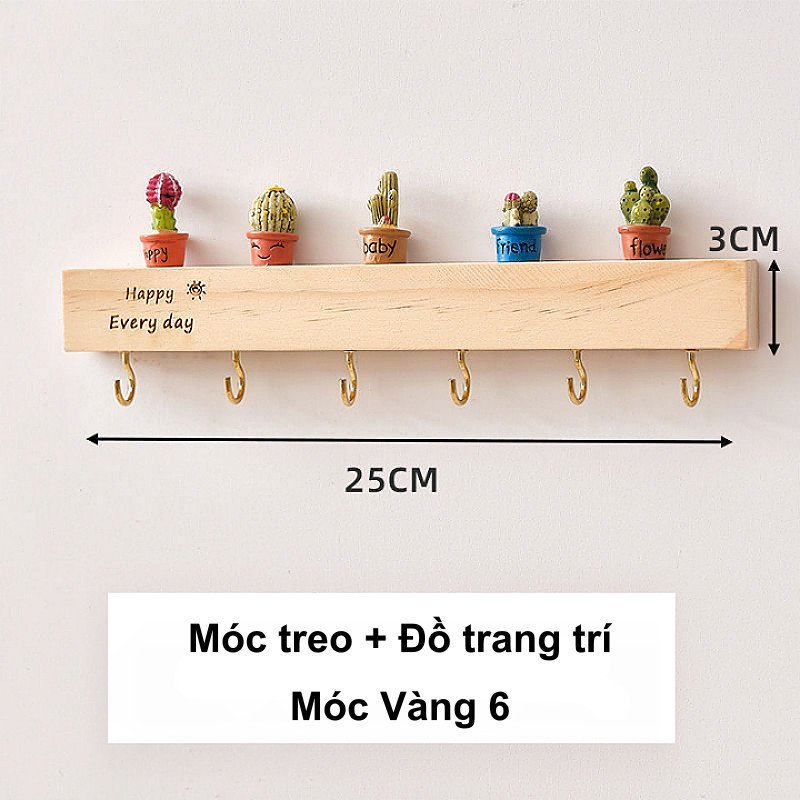 móc treo chìa khóa gỗ nguyên khối dán tường không khoan kệ treo đồ lối vào decor nhà