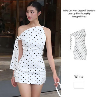 Đầm chấm bi gợi cảm thời trang, thắt dây, quấn hông, ôm sát, hở vai.