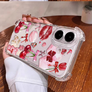 Ốp Lưng Cho Realme C83 C85 PRO 16 Plus 15T Note80 C55 C51 C53 C17 C71 C35 C33 13 5 GT7 5G 5i 7i Nơ Cherry Liche Thời Trang Trong Suốt Mềm Mại Dễ Thương Silicon Chống Sốc