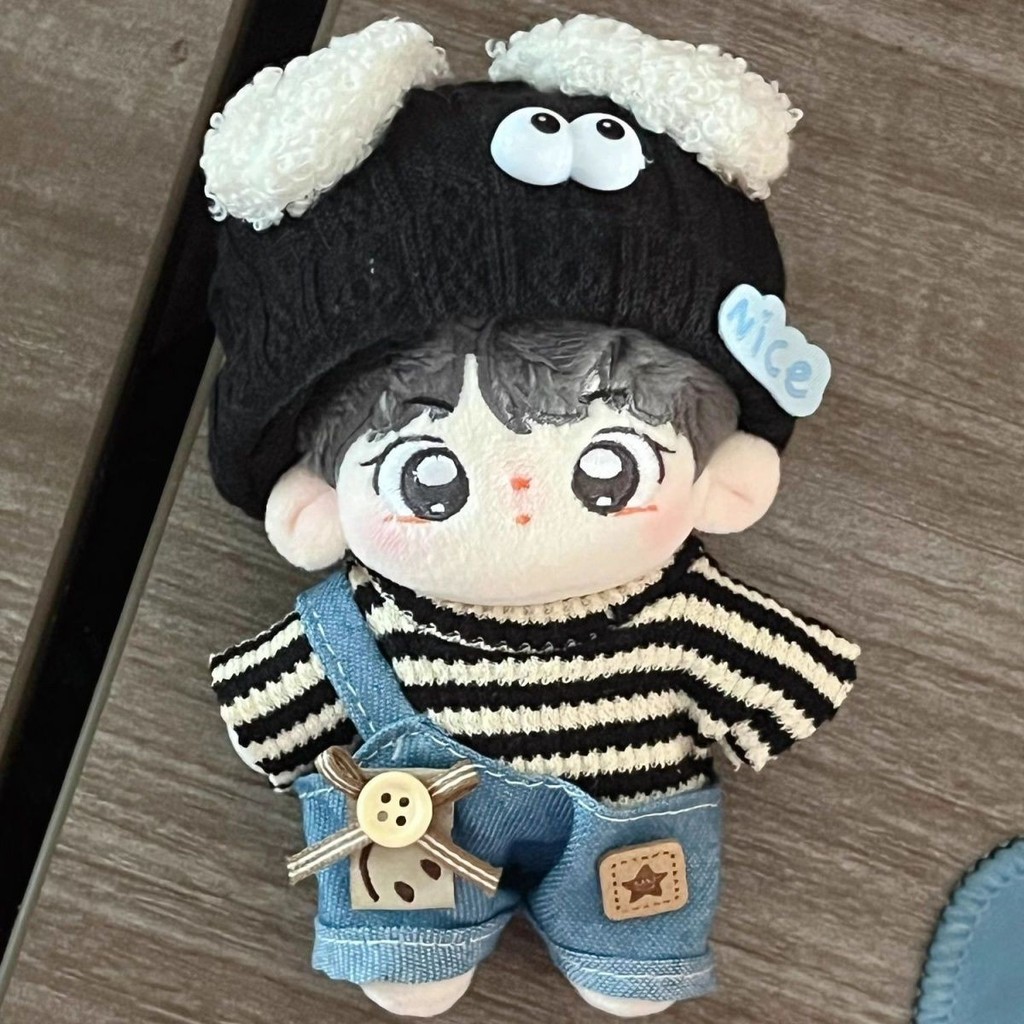 10cm Quần Áo Cho Bé cm Cotton Búp Bê Thường Cơ Thể Sọc Denim Quần Áo Con Chó Con Mũ Búp Bê Búp Bê Thay Thế 4.16