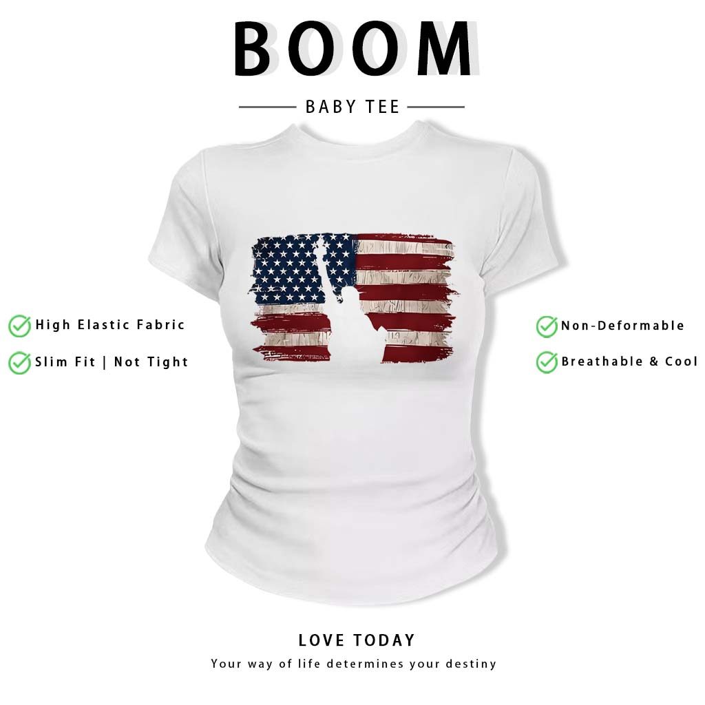 BOOM Áo Baby Tee Nữ Cotton Ôm Body-Áo Thun Ngắn Tay Y2K In Hình PhongCách Mùa Hè, Cổ Tròn Hàng Đầucách hàn quốc phongQ43