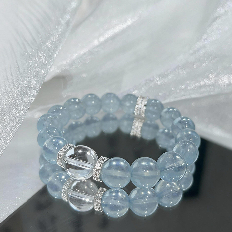 Vòng tay pha lê chalcedony xanh aquamarine tự nhiên