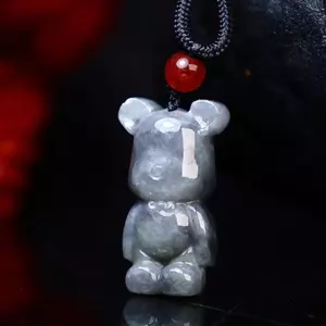 Mặt dây chuyền gấu Jadeite đen hạng A tự nhiên - Họa tiết sáp chạm khắc bằng tay - Hạt mã não đỏ - Dây bện màu đen - Thiết kế dân tộc được chứng nhận - Quà tặng Unisex