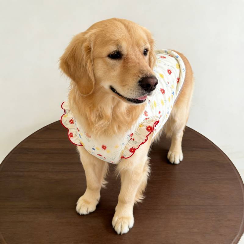 【Ready Stock】 Pet Dog Clothes Floral Flounce Super Cute Sweet Thin Vest Golden Retriever Spring and Summer Refreshing Clothing LP9x