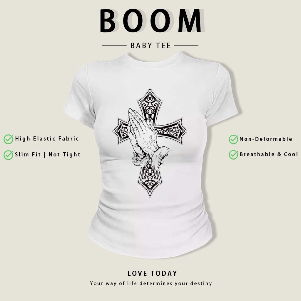 BOOM Áo Baby Tee Nữ Cotton Ôm Body-Áo Thun Ngắn Tay Y2K In Hình PhongCách Mùa Hè, Cổ Tròn Hàng Đầucách hàn quốc phongW12
