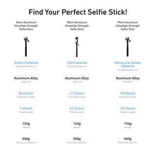 TELESIN Nhôm Selfie Stick Chân Máy Gắn Cho GoPro Hero 13 12 11 10 9 8 Insta360 DJI Osmo Camera Hành Động Nhẹ Monopod