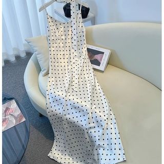 Bộ váy dây chấm bi, phong cách mùa xuân mới, áo khoác cao cấp thanh lịch kiểu Pháp cho Nữ