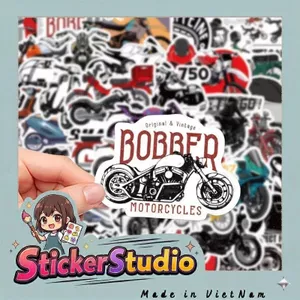 Set 100 Sticker Xe máy phong cách Retro Chống Nước Dán Laptop Vali Mũ Bảo Hiểm Sổ Tay