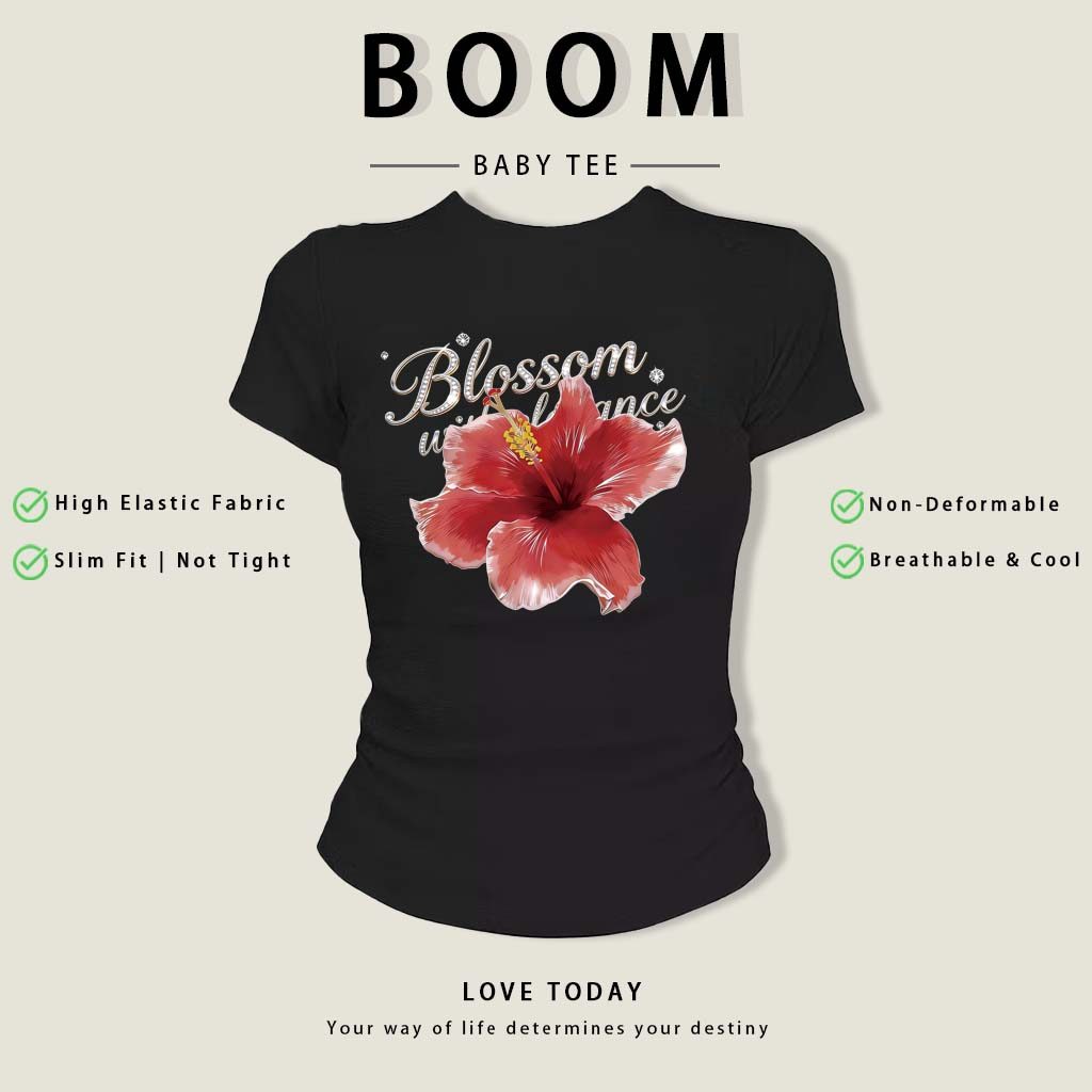 BOOM Áo Baby Tee Nữ Cotton Ôm Body-Áo Thun Ngắn Tay Y2K In Hình PhongCách Mùa Hè, Cổ Tròn Hàng Đầucách hàn quốc phongW70