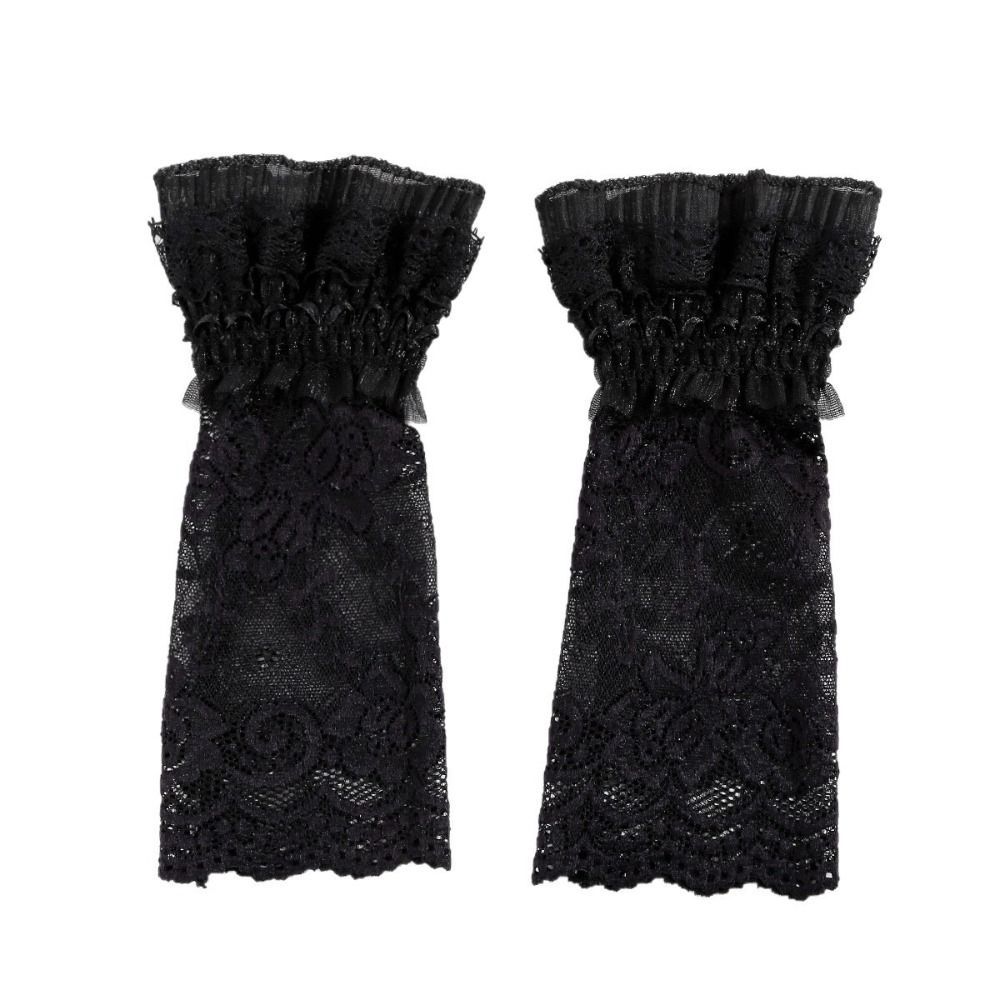 MERIGGIARE Ren Cuff, Dài Với Ruffles Tay Áo Vòng Tay, Thời Trang Thêu Trắng Đen Giả Cuff Nữ