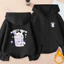 Trẻ em Kuromi Zip Up Áo khoác Hoodie in hình hoạt hình Áo nỉ có mũ trùm đầu lông cừu ấm áp để mặc hàng ngày