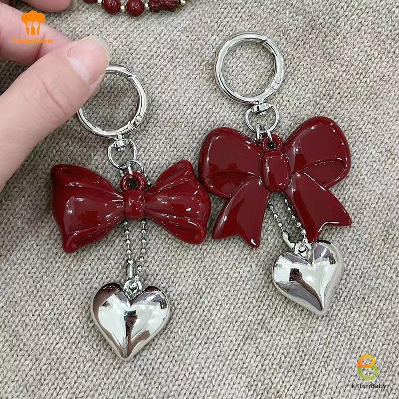 [Kitten-t] Tính Khí Đơn Giản Nơ Đỏ Trái Tim Acrylic Móc Khóa Mặt Dây Chuyền Dành Cho Nữ Bé Gái Ba Lô Đa Năng Phụ Kiện Trang Trí Quà Tặng Mới