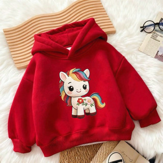 Áo Hoodie chủ đề ngựa đỏ cho trẻ em 2026 Tết Nguyên Đán Áo có mũ trùm đầu thông thường